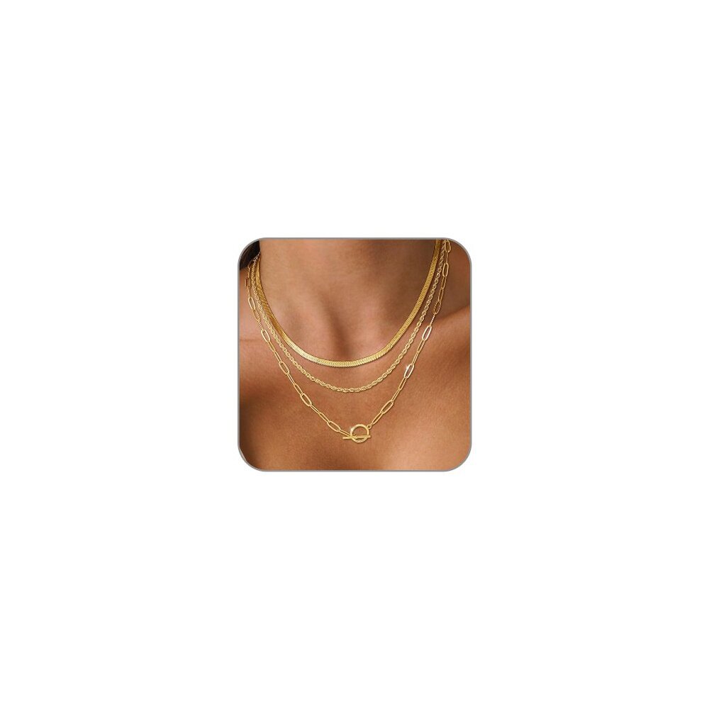 Gold Layered Necklace Set Stackable Chunky Choker… - image 1